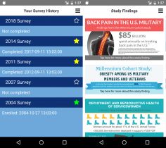 Survey History and Study Findings screens